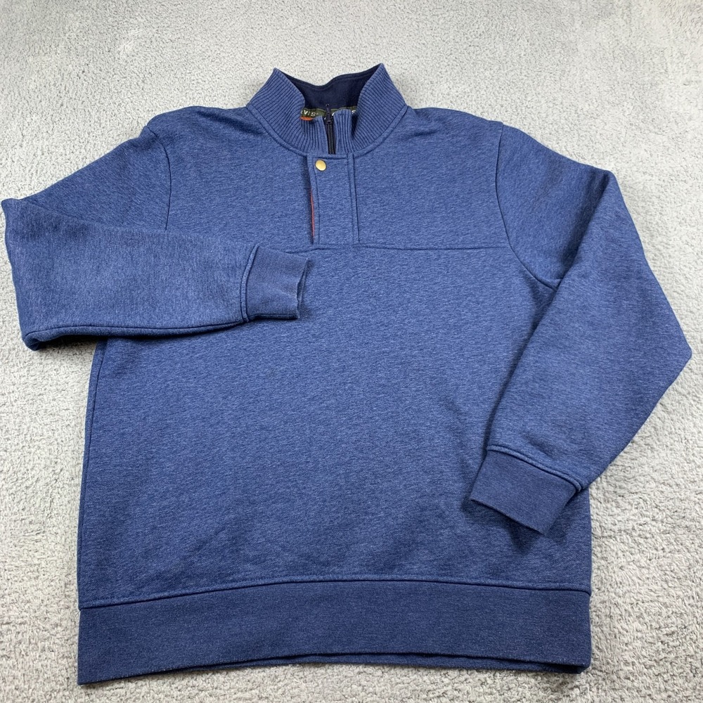 Orvis Sweater Mens Medium Blue Quarter Zip Snap Pullover Fleece Heathered